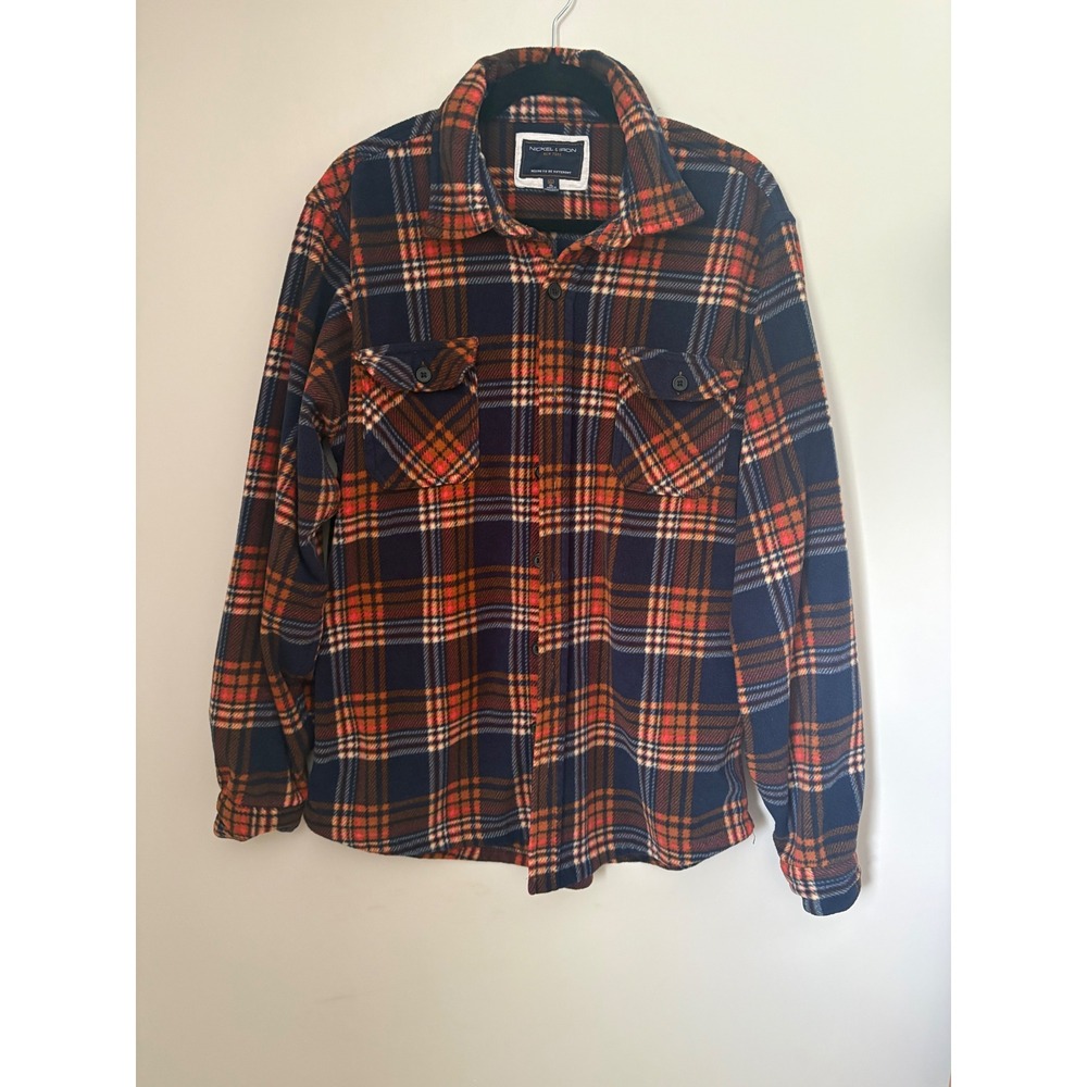 Nickel & Iron Mens Shacket Fleece Plaid Button Up Flannel Shirt Jacket Size XL